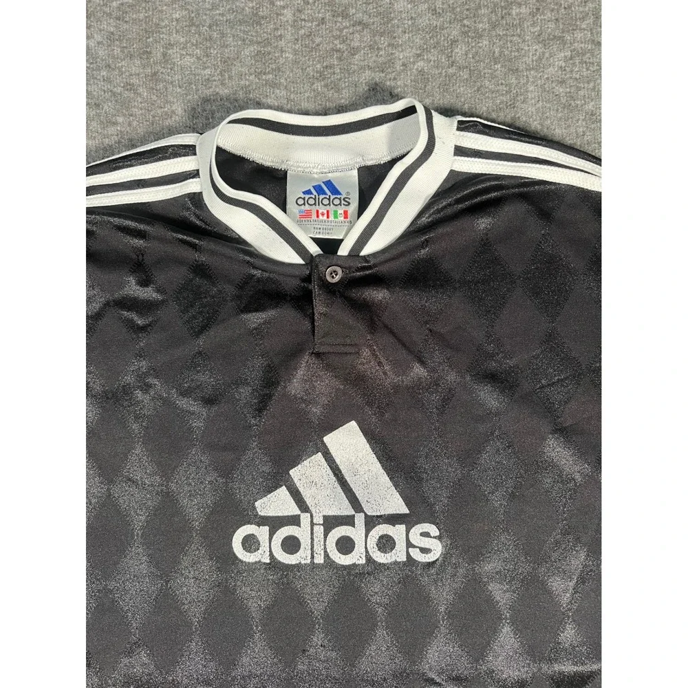 Vintage Adidas Diamond Harlequin Soccer Jersey Black White Mens XXL 90s EQT